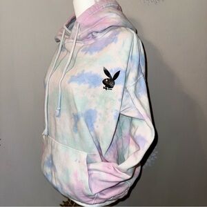 Pink Blue Pastels Tie-Dye Hoodie Sweatshirt w/Playboy Bunny Y2K 90’s Women’s Med